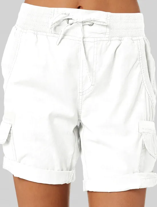 Women's Shorts Cotton Blend Plain Short White Summer Women Shorts