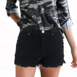 Women's Shorts Cotton Tassel Fringe Side Pockets Plain Short Black Summer Women Shorts