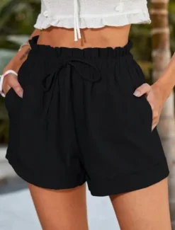 Hot Women's Shorts Fashion Short Plain Drawstring Side Pockets Comfort Inelastic Casual Daily Black Blue Brown Green Regular Fit Women Shorts