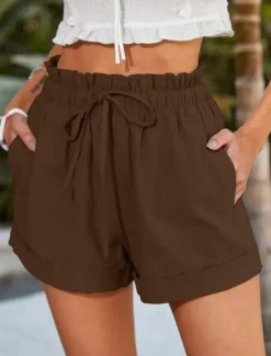 Hot Women's Shorts Fashion Short Plain Drawstring Side Pockets Comfort Inelastic Casual Daily Black Blue Brown Green Regular Fit Women Shorts