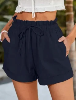 Hot Women's Shorts Fashion Short Plain Drawstring Side Pockets Comfort Inelastic Casual Daily Black Blue Brown Green Regular Fit Women Shorts