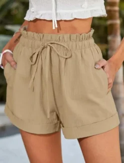 Hot Women's Shorts Fashion Short Plain Drawstring Side Pockets Comfort Inelastic Casual Daily Black Blue Brown Green Regular Fit Women Shorts