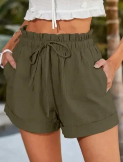 Hot Women's Shorts Fashion Short Plain Drawstring Side Pockets Comfort Inelastic Casual Daily Black Blue Brown Green Regular Fit Women Shorts