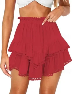 Outlet Women's Shorts Fashion Streetwear Short Natural Plain Ruffle Breathability Soft Micro-elastic Casual Daily Wear Magenta Black White Yellow Summer Regular Fit Women Shorts
