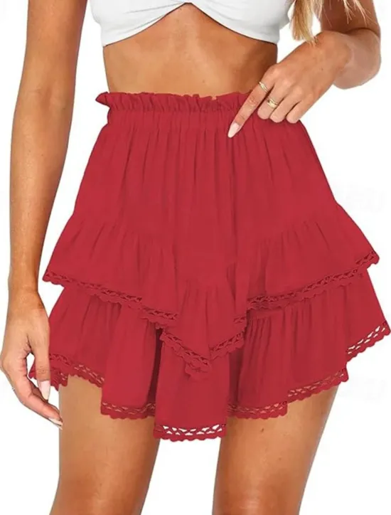Outlet Women's Shorts Fashion Streetwear Short Natural Plain Ruffle Breathability Soft Micro-elastic Casual Daily Wear Magenta Black White Yellow Summer Regular Fit Women Shorts