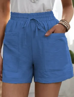 Best Women's Shorts Slacks Active Simple Casual Short High Waist Plain Pocket Drawstring Elastic Waist Breathability Soft Comfortable Micro-elastic Vacation Casual Daily Weekend Black White Yellow Pink Women Shorts
