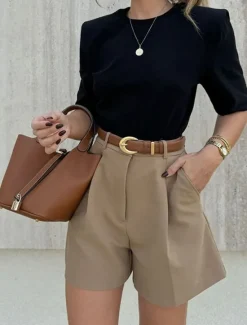 Online Women's Shorts Slacks Fashion Streetwear Short High Waist Plain Pocket High Cut Comfort Breathability Soft Micro-elastic Vacation Street Daily Spring Fall Regular Fit Women Shorts