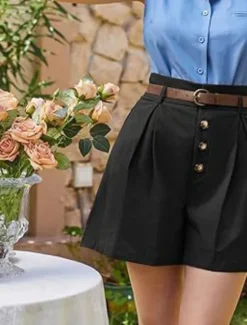 New Women's Shorts Slacks Fashion Short Natural Plain Pocket Buckle Outdoor Comfortable Holiday Going out Apricot Black White Ginger Summer Regular Fit Women Shorts