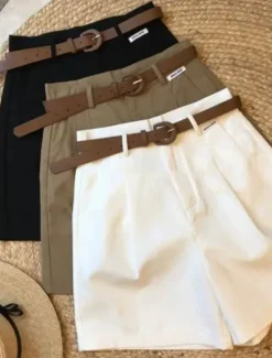 Clearance Women's Shorts Slacks Fashion Streetwear Short Natural Plain Pocket Outdoor Comfortable Street Going out Black White Khaki Summer Regular Fit Women Shorts