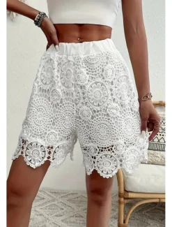 New Women's Shorts Slacks Streetwear Casual Short Natural Plain Lace Breathability Soft Comfortable Micro-elastic Casual Streetwear Summer Regular Fit Women Shorts