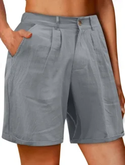 Outlet Women's Shorts Slacks Streetwear Stylish Short Natural Plain Pocket Buckle Comfy Outdoor Comfortable Street Daily Wear Going out Grey Navy Black White Summer Regular Fit Women Shorts
