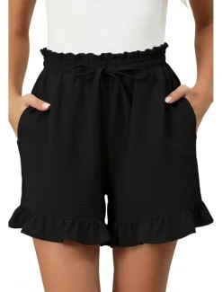 Online Women's Shorts Slacks Streetwear Casual Short Natural Plain Pocket Elastic Drawstring Design Breathability Soft Comfortable Micro-elastic Casual Going out Navy Apricot Black Summer Regular Fit Women Shorts