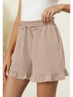 Online Women's Shorts Slacks Streetwear Casual Short Natural Plain Pocket Elastic Drawstring Design Breathability Soft Comfortable Micro-elastic Casual Going out Navy Apricot Black Summer Regular Fit Women Shorts