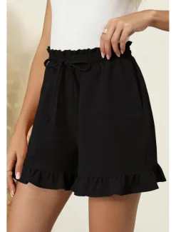 Online Women's Shorts Slacks Streetwear Casual Short Natural Plain Pocket Elastic Drawstring Design Breathability Soft Comfortable Micro-elastic Casual Going out Navy Apricot Black Summer Regular Fit Women Shorts