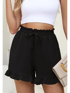 Online Women's Shorts Slacks Streetwear Casual Short Natural Plain Pocket Elastic Drawstring Design Breathability Soft Comfortable Micro-elastic Casual Going out Navy Apricot Black Summer Regular Fit Women Shorts