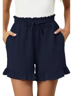 Online Women's Shorts Slacks Streetwear Casual Short Natural Plain Pocket Elastic Drawstring Design Breathability Soft Comfortable Micro-elastic Casual Going out Navy Apricot Black Summer Regular Fit Women Shorts