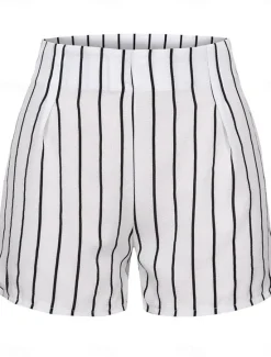 Best Women's Shorts Streetwear Casual Comfort Short High Waist Stripe Pocket Elastic Waist Print Comfort Breathability Soft Micro-elastic Vacation Casual Daily Weekend Black White Summer Spring Women Shorts