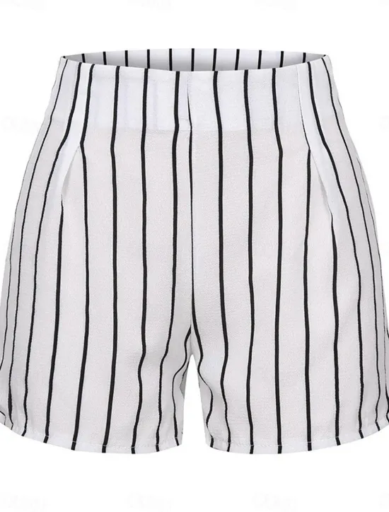 Best Women's Shorts Streetwear Casual Comfort Short High Waist Stripe Pocket Elastic Waist Print Comfort Breathability Soft Micro-elastic Vacation Casual Daily Weekend Black White Summer Spring Women Shorts