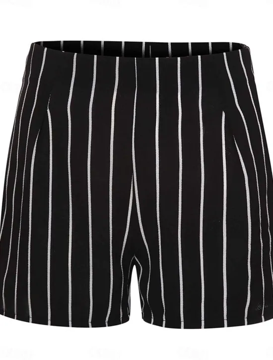 Best Women's Shorts Streetwear Casual Comfort Short High Waist Stripe Pocket Elastic Waist Print Comfort Breathability Soft Micro-elastic Vacation Casual Daily Weekend Black White Summer Spring Women Shorts