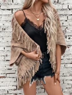 Online Women's Shrug Stylish Casual Animal Open Front Knitted Sleeveless Regular Tops Knit Outdoor Daily Pink Khaki Fall Winter Women Shrugs & Capes