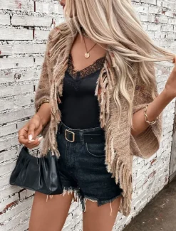 Online Women's Shrug Stylish Casual Animal Open Front Knitted Sleeveless Regular Tops Knit Outdoor Daily Pink Khaki Fall Winter Women Shrugs & Capes