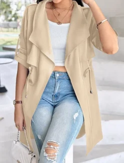 Sale Women's Shrugs Daily Classic Long Sleeve V Neck Long Tops Work Daily Black Army Green Khaki Spring Fall Winter Women Puffers & Parka