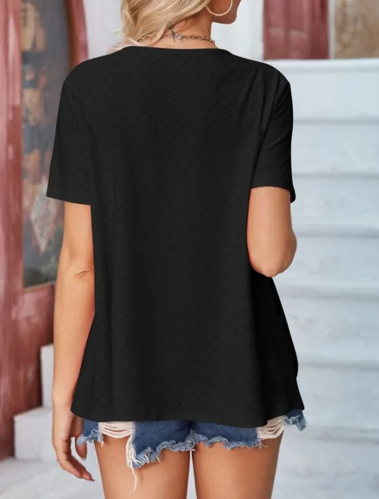 Sale Women's Shrugs Solid Color Stylish Casual Short Sleeve Shirt Collar Regular Tops Daily Pocket Black White Yellow Pink Summer Women Blouses & Shirts