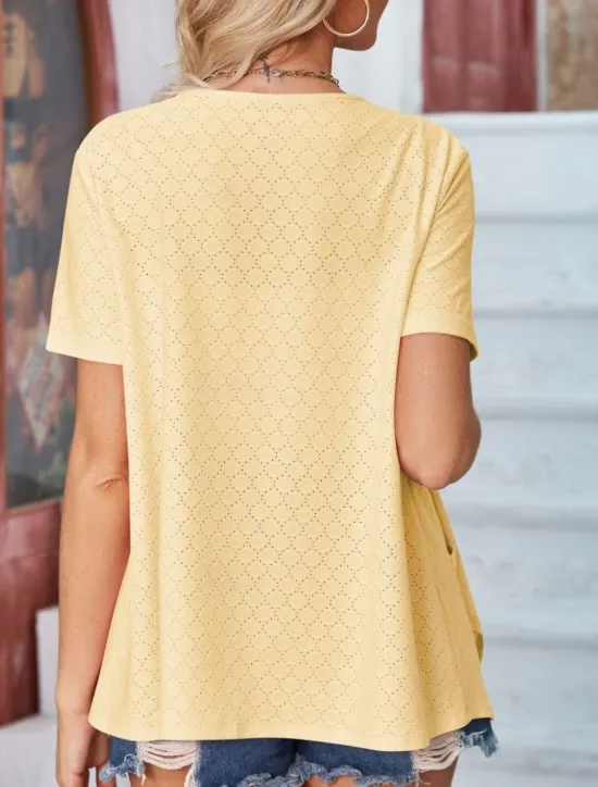 Sale Women's Shrugs Solid Color Stylish Casual Short Sleeve Shirt Collar Regular Tops Daily Pocket Black White Yellow Pink Summer Women Blouses & Shirts