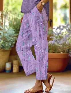 Best Women's Skinny Elegant Vacation Vintage Full Length High Waist Graphic Striped Printing Soft Breathable Micro-elastic Outdoor Daily Ash Robin's Egg Blue Pink Purple Summer Spring Loose Fit Women Pants