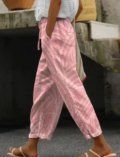 Sale Women's Skinny Elegant Vacation Vintage Full Length High Waist Graphic Striped Printing Breathable Soft Micro-elastic Outdoor Daily Daily Wear Pink Gray Summer Spring Regular Fit Women Pants