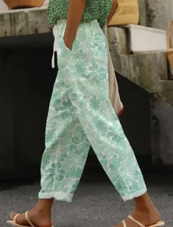 Sale Women's Skinny Elegant Vacation Vintage Full Length High Waist Floral Graphic Printing Breathable Soft Micro-elastic Formal Outdoor Vacation White Blue Purple Green Summer Spring Regular Fit Women Pants