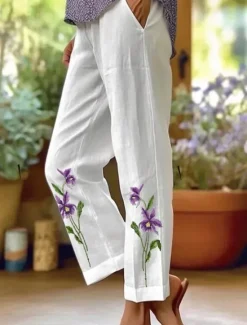 Sale Women's Skinny Elegant Vacation Vintage Full Length High Waist Floral Graphic Printing Breathable Soft Micro-elastic Formal Outdoor Vacation White Blue Purple Green Summer Spring Regular Fit Women Pants