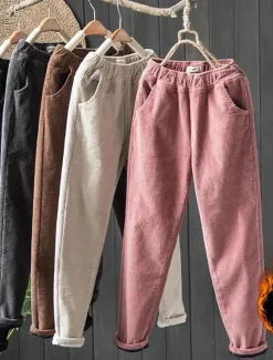 Sale Women's Skinny Slacks Fleece Corduroy Pants Trousers Full Length Streetwear Simple Daily Black Pink M L Fall Winter Women Pants