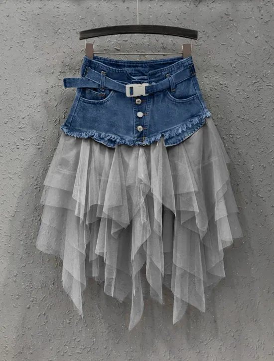 Clearance Women's Skirt A Line Basic Long Carnival Costumes Ladies Asymmetrical Skirts Color Block Solid Colored Pleated Tulle Vacation Daily Wear Black Light Blue Summer Denim Women Skirts