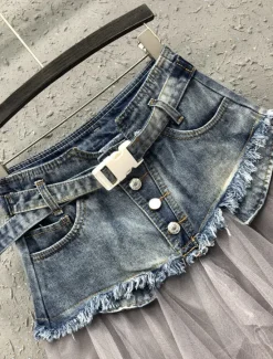 Clearance Women's Skirt A Line Basic Long Carnival Costumes Ladies Asymmetrical Skirts Color Block Solid Colored Pleated Tulle Vacation Daily Wear Black Light Blue Summer Denim Women Skirts