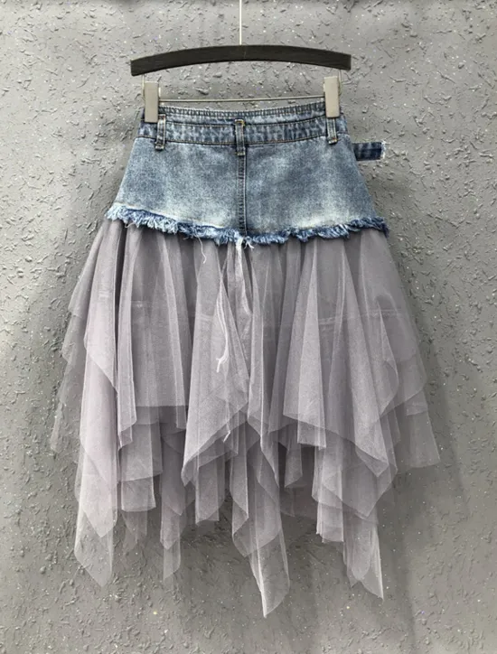 Clearance Women's Skirt A Line Basic Long Carnival Costumes Ladies Asymmetrical Skirts Color Block Solid Colored Pleated Tulle Vacation Daily Wear Black Light Blue Summer Denim Women Skirts