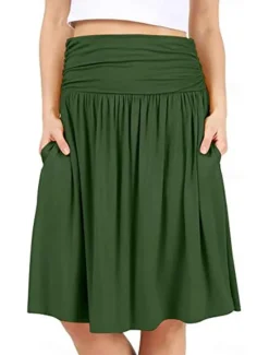 Outlet Women's Skirt A Line Basic Casual Knee-length High Waist Skirts Solid Colored Pocket Casual Daily Weekend Camel Wine Black Army Green Summer Cotton Women Skirts