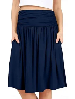 Outlet Women's Skirt A Line Basic Casual Knee-length High Waist Skirts Solid Colored Pocket Casual Daily Weekend Camel Wine Black Army Green Summer Cotton Women Skirts
