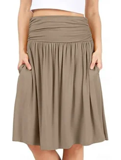 Outlet Women's Skirt A Line Basic Casual Knee-length High Waist Skirts Solid Colored Pocket Casual Daily Weekend Camel Wine Black Army Green Summer Cotton Women Skirts