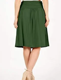 Outlet Women's Skirt A Line Basic Casual Knee-length High Waist Skirts Solid Colored Pocket Casual Daily Weekend Camel Wine Black Army Green Summer Cotton Women Skirts