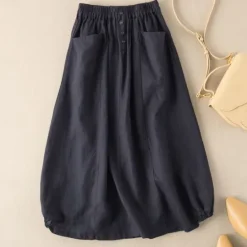 Hot Women's Skirt A Line Basic Casual Midi High Waist Skirts Solid Colored Pocket Casual Daily Weekend Army Green Navy Blue Khaki Summer Cotton And Linen Women Skirts|Dresses