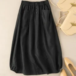 Hot Women's Skirt A Line Basic Casual Midi High Waist Skirts Solid Colored Pocket Casual Daily Weekend Army Green Navy Blue Khaki Summer Cotton And Linen Women Skirts|Dresses