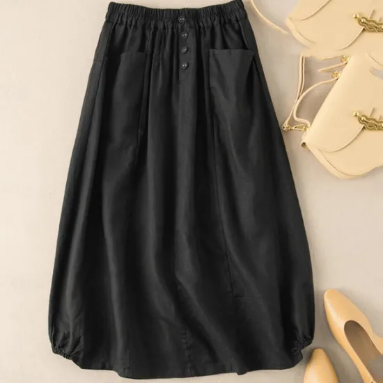 Hot Women's Skirt A Line Basic Casual Midi High Waist Skirts Solid Colored Pocket Casual Daily Weekend Army Green Navy Blue Khaki Summer Cotton And Linen Women Skirts|Dresses