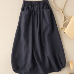 Hot Women's Skirt A Line Basic Casual Midi High Waist Skirts Solid Colored Pocket Casual Daily Weekend Army Green Navy Blue Khaki Summer Cotton And Linen Women Skirts|Dresses