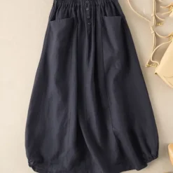 Hot Women's Skirt A Line Basic Casual Midi High Waist Skirts Solid Colored Pocket Casual Daily Weekend Army Green Navy Blue Khaki Summer Cotton And Linen Women Skirts|Dresses