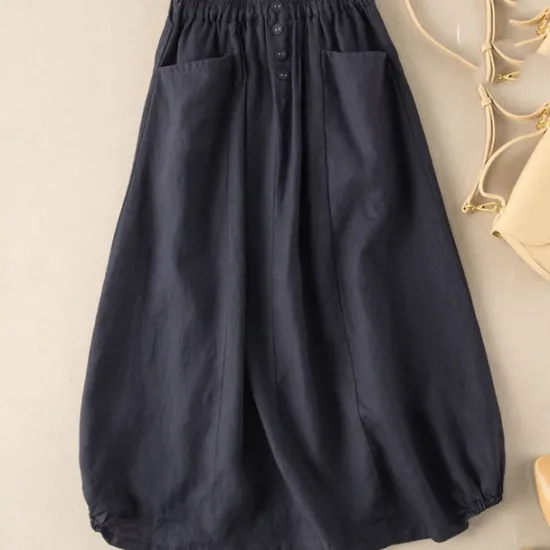 Hot Women's Skirt A Line Basic Casual Midi High Waist Skirts Solid Colored Pocket Casual Daily Weekend Army Green Navy Blue Khaki Summer Cotton And Linen Women Skirts|Dresses