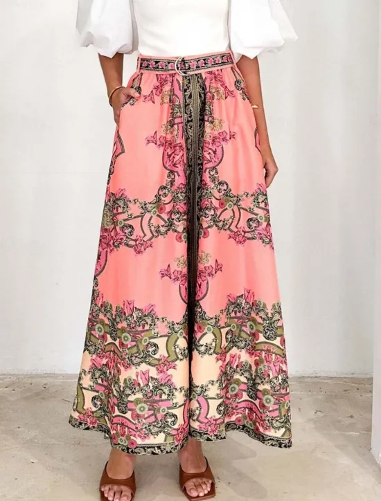 Best Women's Skirt A Line Bohemia Casual Maxi High Waist Skirts Floral Print Micro-elastic Street Daily Summer Polyester Women Skirts