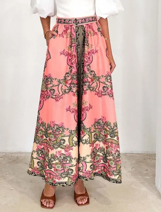 Best Women's Skirt A Line Bohemia Casual Maxi High Waist Skirts Floral Print Micro-elastic Street Daily Summer Polyester Women Skirts