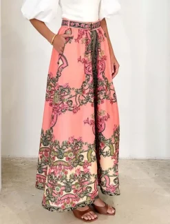 Best Women's Skirt A Line Bohemia Casual Maxi High Waist Skirts Floral Print Micro-elastic Street Daily Summer Polyester Women Skirts