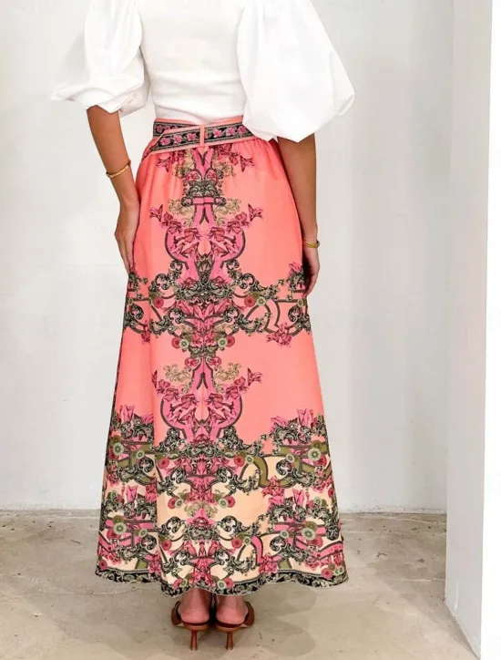 Best Women's Skirt A Line Bohemia Casual Maxi High Waist Skirts Floral Print Micro-elastic Street Daily Summer Polyester Women Skirts